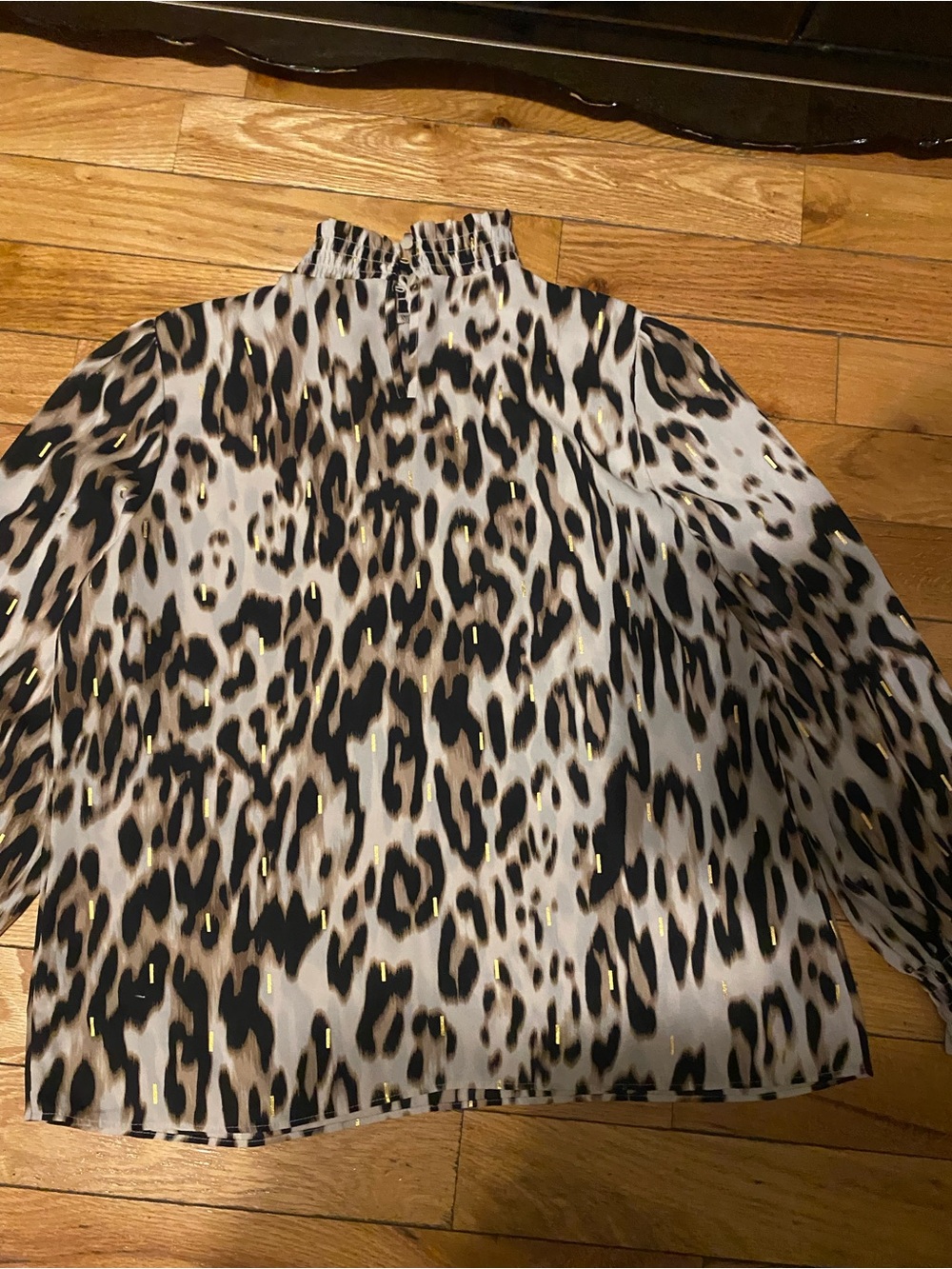 Worthington Leopard Print Mock Neck Blouse - Black, Cream, Brown
